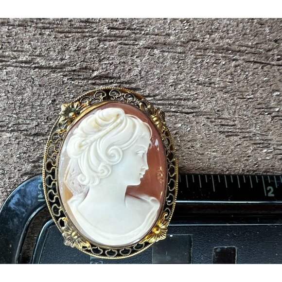 Antique Victorian Cameo Brooch/Pendant Carved Shell Bowed Large - Picture 3 of 14